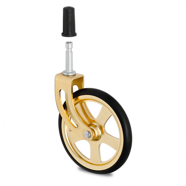 RUEDA GIRATORIA CAMARENA ARO DE GOMA d105 EC LATONADA MAX.10KG. CON FIJACION ESPIGA. H123.