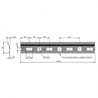 PLACA METAL. ACERO. ZINCADO. LONGITUD 1944MM. PARA COLGADOR APC6 - ITALIANA FERRAMENTA 2