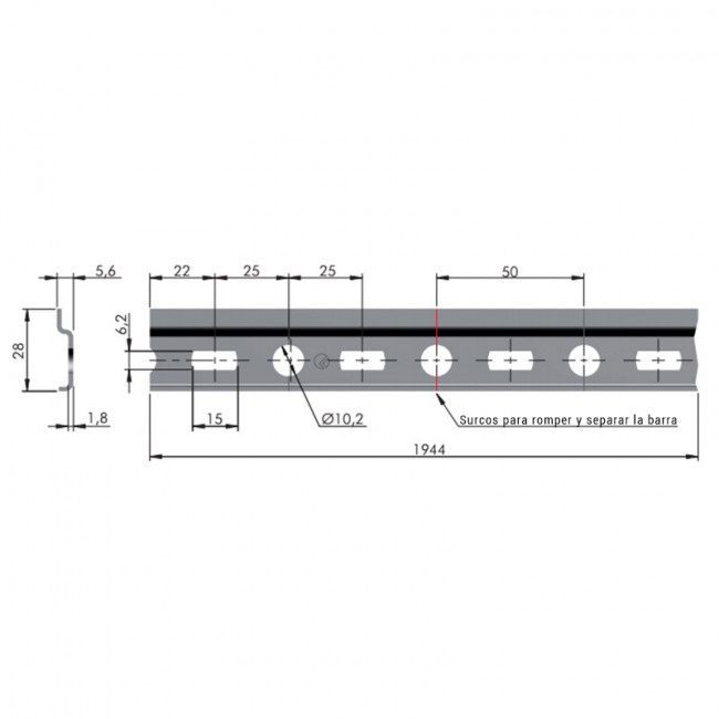 PLACA METAL. ACERO. ZINCADO. LONGITUD 1944MM. PARA COLGADOR APC6 - ITALIANA FERRAMENTA