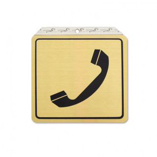 PLACA DE ALUMINIO TELÉFONO. ALUMINIO. CUADRADA. 120 X 120 MM. TELÉFONO. ORO