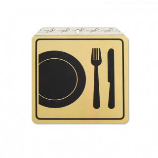 PLACA DE SEÑALIZACIÓN. ALUMINIO. PICTOGRAMA PLATO CUCHILLO Y TENEDOR. ORO