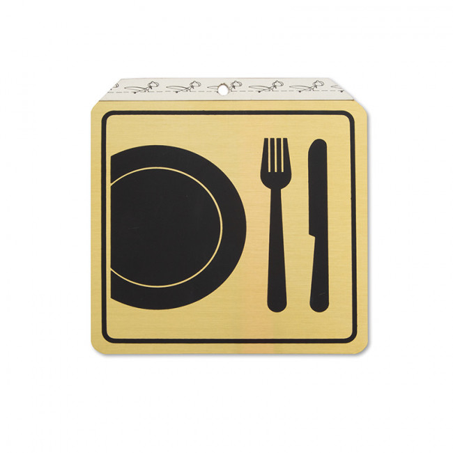 PLACA DE SEÑALIZACIÓN. ALUMINIO. PICTOGRAMA PLATO CUCHILLO Y TENEDOR. ORO