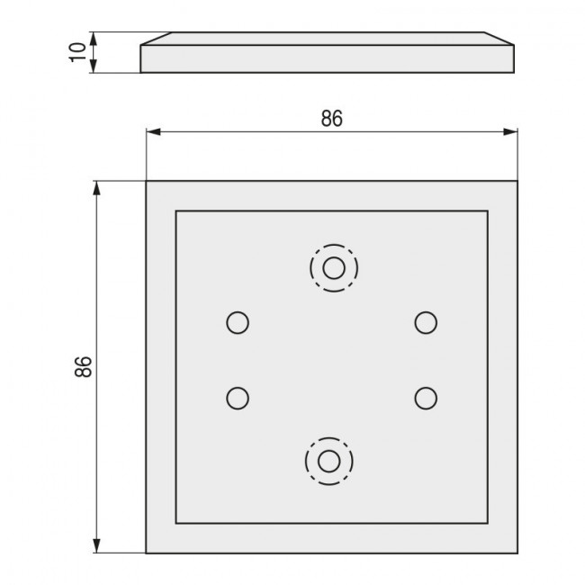 PLACA ADAPTADORA PARA CONECTOR DE PATA. ZAMAK. GRIS RAL 9006. MESAS DE CRISTAL. SISTEMA QUARON. 80 X 80 MM