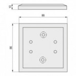PLACA ADAPTADORA PARA CONECTOR DE PATA. ZAMAK. GRIS RAL 9006. MESAS DE CRISTAL. SISTEMA QUARON. 80 X 80 MM