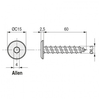 TORNILLO CABEZA PLANA ALLEN TEGAS 6,3X60 CABEZA PLANA NIQUELADO diam.cabeza 15mm, p/llave allen 4mm 2