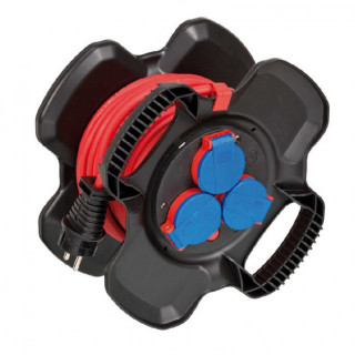 PROLONGADOR ENROLLACABLE CON 3 TOMAS SCHUKO. IP44. CABLE BREMAXX. 16 A