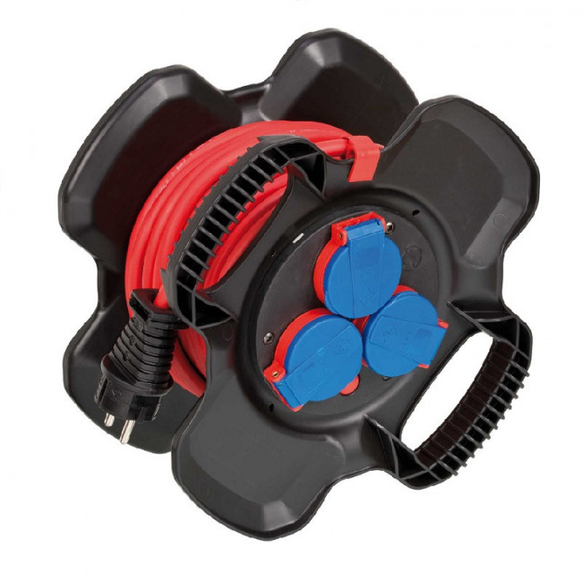 PROLONGADOR ENROLLACABLE CON 3 TOMAS SCHUKO. IP44. CABLE BREMAXX. 16 A