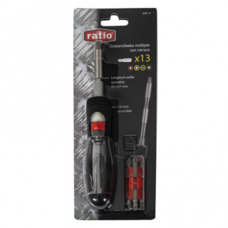 DESTORNILLADOR CARRACA MULTIPLE 13EN1. REVERSIBLE. 13 PUNTAS INTERCAMBIABLES - RATIO 2