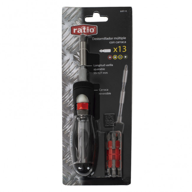 DESTORNILLADOR CARRACA MULTIPLE 13EN1. REVERSIBLE. 13 PUNTAS INTERCAMBIABLES - RATIO