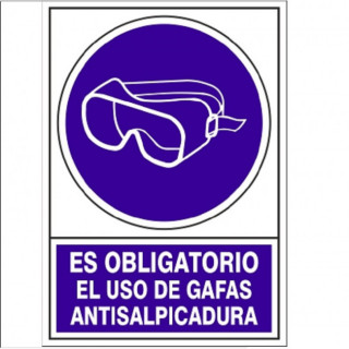 SEÑAL DE OBLIGACIÓN. GAFAS ANTISALPICADURAS. PLACA RECTANGULAR. 345 X 245 MM