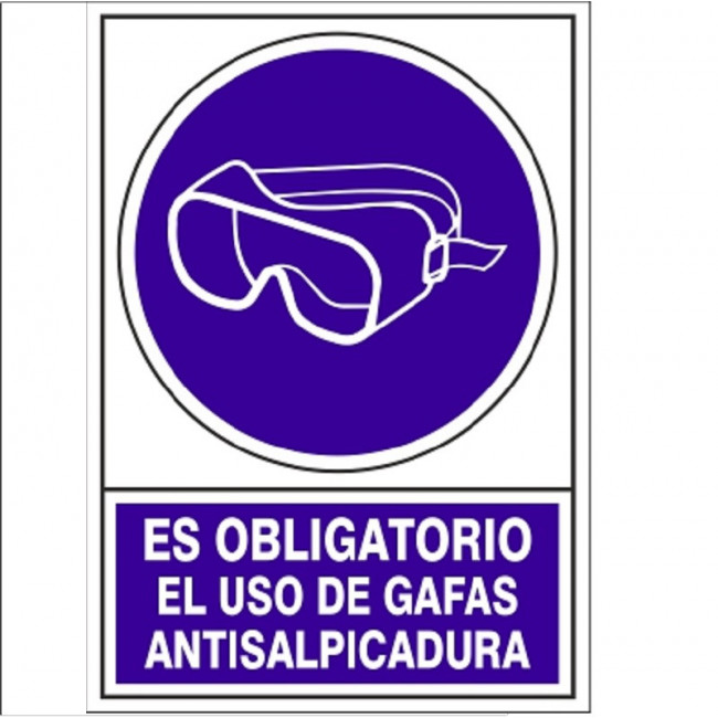 SEÑAL DE OBLIGACIÓN. GAFAS ANTISALPICADURAS. PLACA RECTANGULAR. 345 X 245 MM