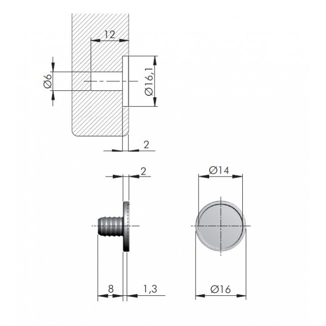 PLACA CON TACO MONTAJE DIRECTO PIN 6mm PARA CIERRE MAGNÉTICO