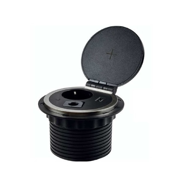 MÓDULO DE ENCHUFES EMPOTRABLE NEW FLAP. SCHUKO. USB. DIÁMETRO 80MM. CARGADOR INALÁMBRICO. VOLTAJE 220-250V