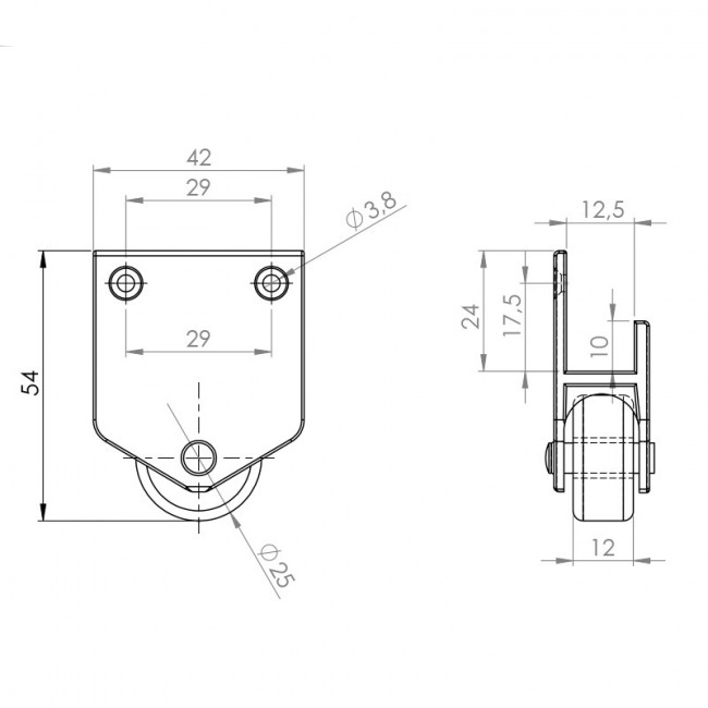RUEDA ABS ø25 PARA CAJÓN NIDO H30 SP12