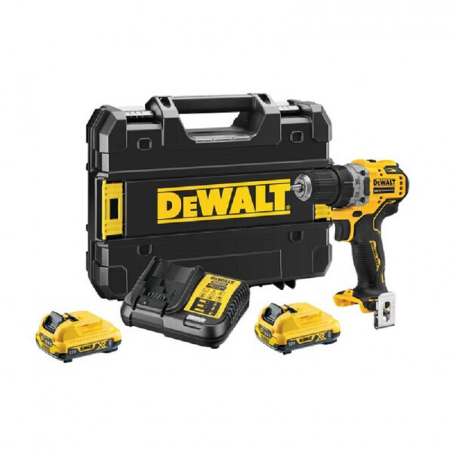TALADRO ATORNILLADOR SIN ESCOBILLAS XR DCD701D2-QW. VOLTAJE 12V. PORTABROCAS SIN LLAVE. METÁLICO. DIÁMETRO 10MM - DEWALT