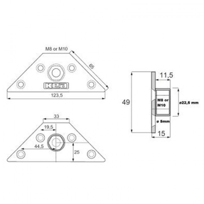 PLACA DE MONTAJE PARA PATA DE MESA. ZAMAK. ZINCADO. ROSCA M8 - SISO