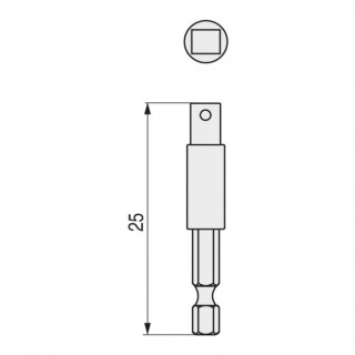 ADAPTADOR DE INSERCIÓN. ACERO. GRIS METÁLICO. CUADRADILLO 1/4. LONGITUD 25MM 2