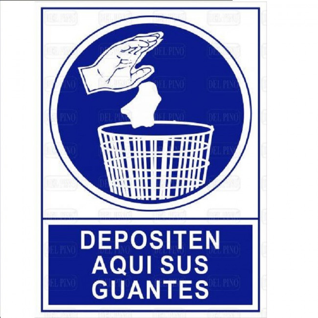 SEÑAL DE OBLIGACIÓN PARA DEPÓSITO DE GUANTES. PLÁSTICO. 345 X 245 MM