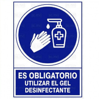 SEÑAL 1610 PLÁSTICO 345x245 "ES OBLIGATORIO UTILIZAR EL GEL DESINFECTANTE"