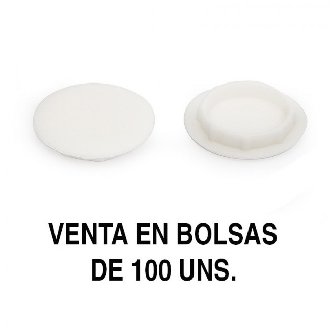 TAPÓN EMBELLECEDOR. PLÁSTICO. BLANCO. DIÁMETRO 18MM. PARA EMBUTIR. BOLSA DE 100 UNIDADES