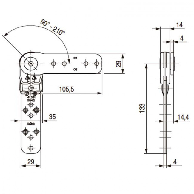 JUEGO DE RESORTE COMPÁS PARA SOFÁ VARIOFLEX. HIERRO. ZINCADO. ÁNGULO 90° A 210°. DIÁMETRO 35MM - HETTICH