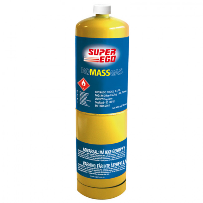 BOTELLA DE GAS ROMASSGAS. DESECHABLE. PRESURIZADA. ENVASE METÁLICO - SUPER EGO