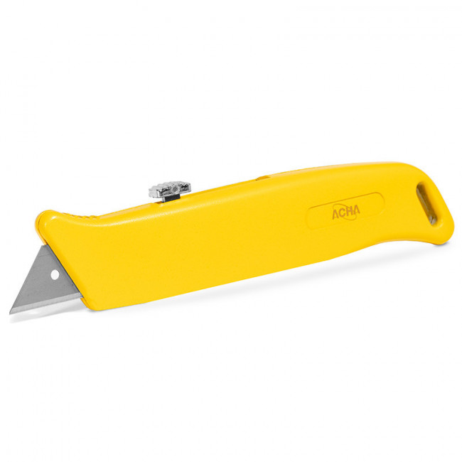 CUCHILLO METÁLICO RETRÁCTIL. ACERO INOXIDABLE. PLÁSTICO AMARILLO. LONGITUD 160MM
