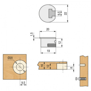 SOPORTE CAZOLETA. PLÁSTICO. FIJACIÓN OCULTA. ESTANTES INTERIORES. 500 UNIDADES. DIÁMETRO 20MM 2