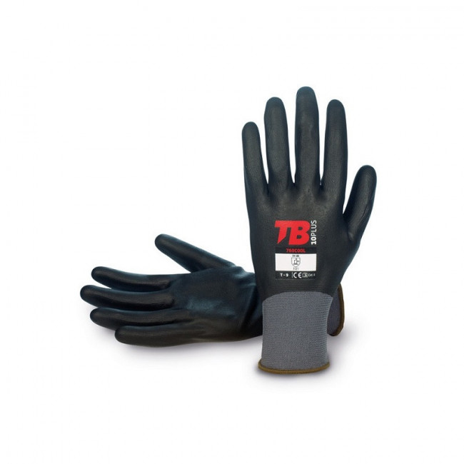 GUANTE DE PROTECCIÓN SIN COSTURAS. POLIURETANO. TALLA 9. GRIS Y NEGRO. GALGA 18. 10 PARES - TOMAS BODERO