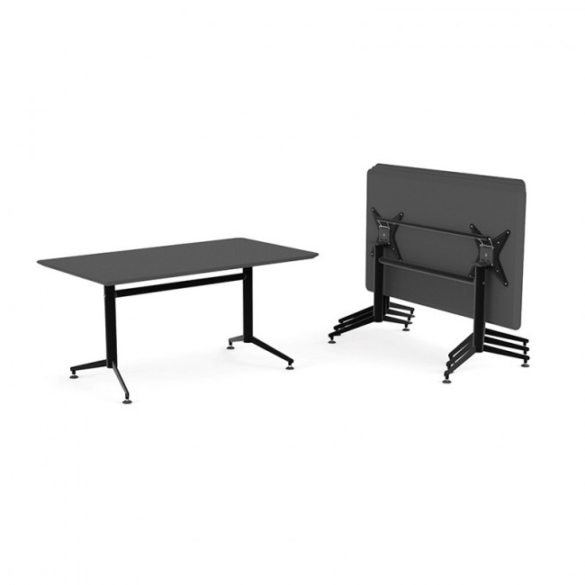 JUEGO PATA PLEGABLE DOBLE DARKA H710 NEGRO TUBO d60mm. PARA TABLERO MESA MAX.800X2000