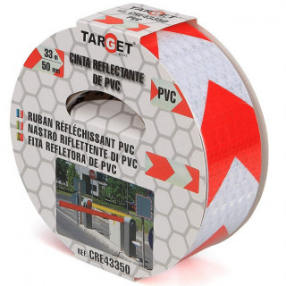 CINTA ADHESIVA REFLECTANTE DE FLECHA. PVC. BLANCO Y ROJO. LONGITUD 33M - TARGET