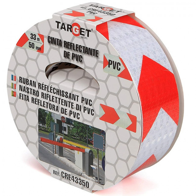 CINTA ADHESIVA REFLECTANTE DE FLECHA. PVC. BLANCO Y ROJO. LONGITUD 33M - TARGET