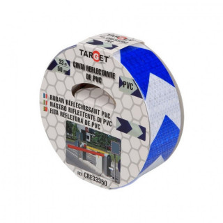 CINTA ADHESIVA REFLECTANTE DE FLECHA. PVC. BLANCA Y AZUL. ANCHO 50MM. LONGITUD 33M - TARGET