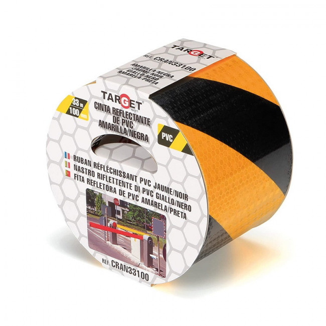 CINTA ADHESIVA REFLECTANTE. PVC FLEXIBLE. AMARILLO / NEGRO. ROLLO. LONGITUD 33M - TARGET