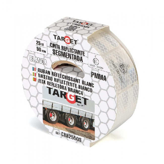 CINTA ADHESIVA REFLECTANTE SEGMENTADA. PMMA. BLANCO REFLECTANTE. SEGMENTADO. 25 M X 50 MM - TARGET
