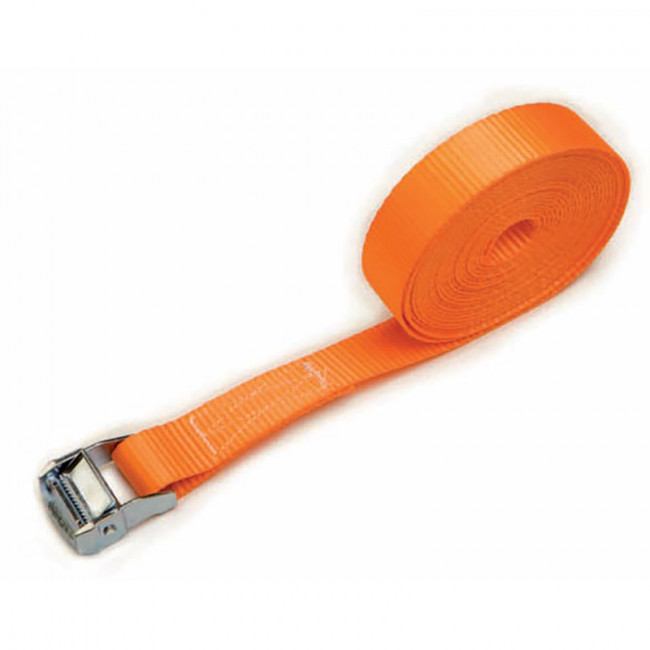 CINTA DE AMARRE. POLIÉSTER. HEBILLA METÁLICA. NARANJA. TIPO TRINQUETE. ANCHO 25MM - PATACHO