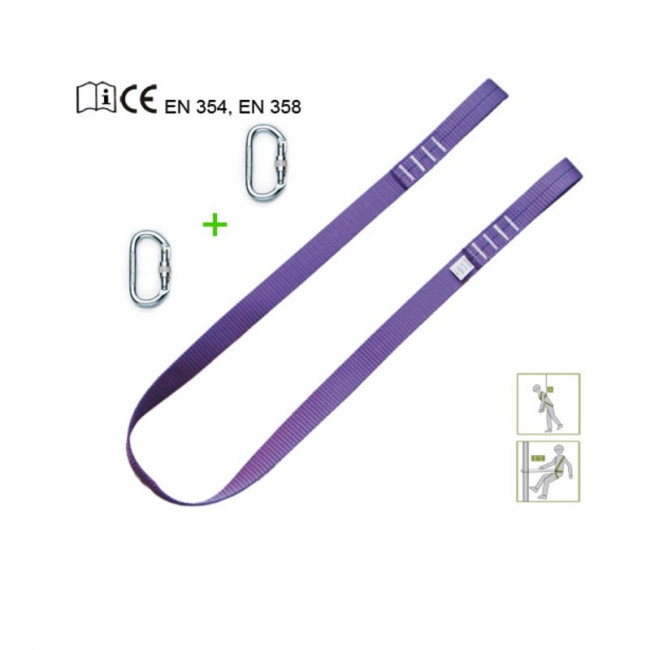 ELEMENTO DE AMARRE ANTICAÍDA. POLIÉSTER Y METAL. EN 354 / EN 358. MORADO. 2 MOSQUETONES. LONGITUD 1,5 M - PONSA