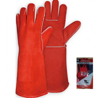 GUANTE DE SOLDADOR MIG/TIG. SERRAJE DE VACUNO. CRUPÓN ROJO. LONGITUD 40 CM. CINCO DEDOS CON PULGAR INDEPENDIENTE. TALLA