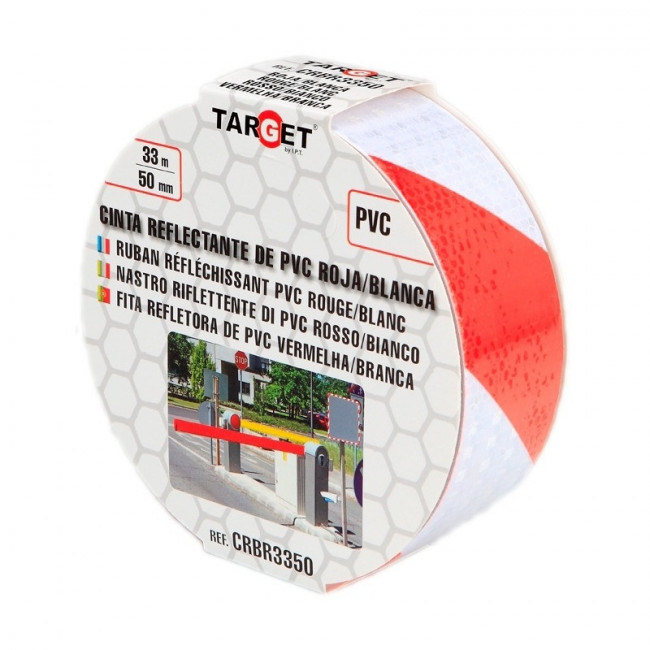 CINTA ADHESIVA REFLECTANTE. PVC FLEXIBLE. BLANCA/ROJA. ANCHO 50MM. LONGITUD 33M - TARGET