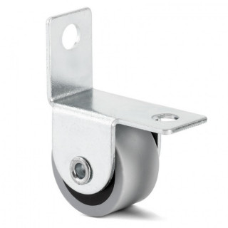 RUEDA FIJA CON ARO DE GOMA GRIS. DIÁMETRO 25 MM. ALTURA 28 MM. CON SOPORTE ESCUADRA. DE ACERO ZINCADO. MODELO KETY-S 2