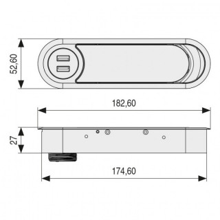 PASACABLES OVALADO TICAL. DOBLE CONEXIÓN USB. ALUMINIO ANODIZADO. EMBUTIR EN TABLERO. ALOJAMIENTO PARA CABLES 2