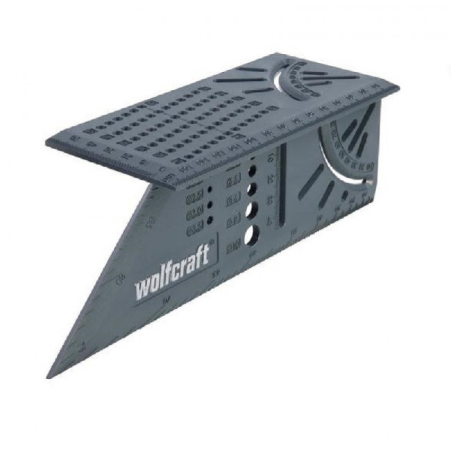 ESCUADRA 3D PARA VIGAS DE MADERA. PLÁSTICO RÍGIDO. TRAZADO Y MARCADO. GRIS OSCURO. ORIFICIOS GUÍA - WOLFCRAFT