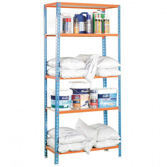 ESTANTERÍA METÁLICA MODULAR MADERCLICK 5/400. ACERO PINTADO. ALTURA REGULABLE. AZUL Y NARANJA. 5 NIVELES