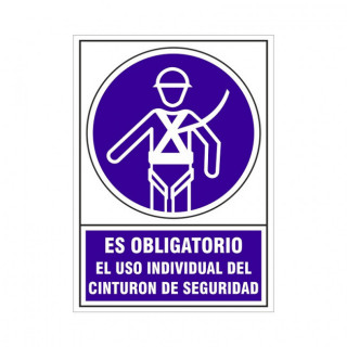 SEÑAL DE OBLIGACIÓN. PLÁSTICO. USO INDIVIDUAL DE CINTURÓN. RECTANGULAR. 490 X 345 MM