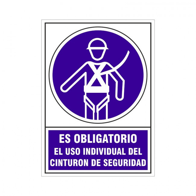 SEÑAL DE OBLIGACIÓN. PLÁSTICO. USO INDIVIDUAL DE CINTURÓN. RECTANGULAR. 490 X 345 MM