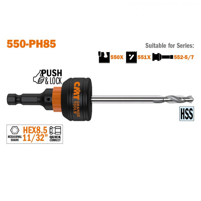 MANDRIL PORTABROCAS 550-PH85. PUSH & LOCK. COMPATIBILIDAD 550X. HEX 8,5 MM. SERIES 551X Y 552-5/7. ACERO HSS - CMT