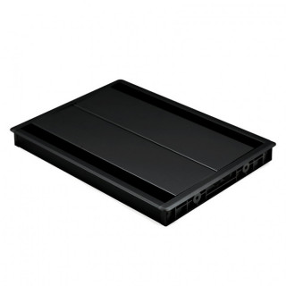 PASACABLE CON TAPA AMORTIGUADA. NEGRO. ALUMINIO. MATERIAL TERMOPLÁSTICO. 286 MM X 75 MM X 18 MM