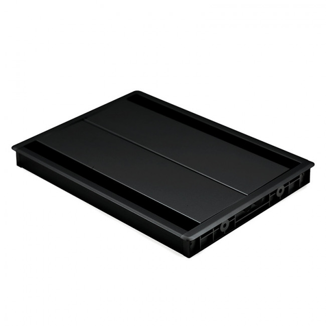 PASACABLE CON TAPA AMORTIGUADA. NEGRO. ALUMINIO. MATERIAL TERMOPLÁSTICO. 286 MM X 75 MM X 18 MM