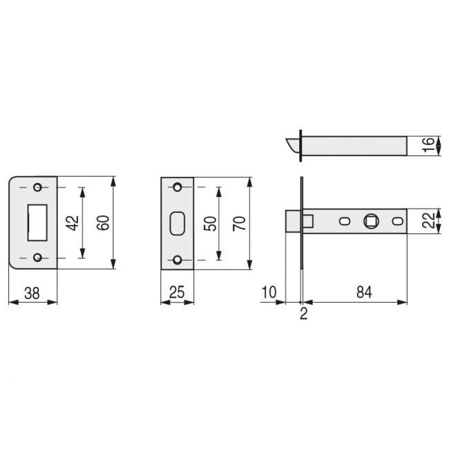 PICAPORTE TUBU C/RECT 911/60mm HL PLACA 70mm