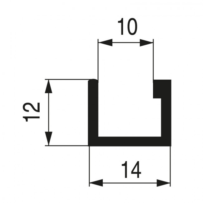 PERFIL HORIZONTAL "U" SP10 PLATA MATE 2M.
